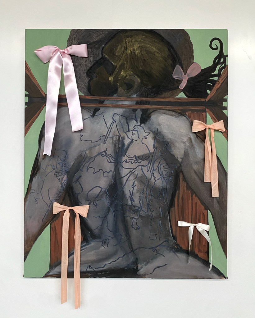 De goden zijn dorstig 1 60 x 80 oil paint and ceramics on canvas 2024